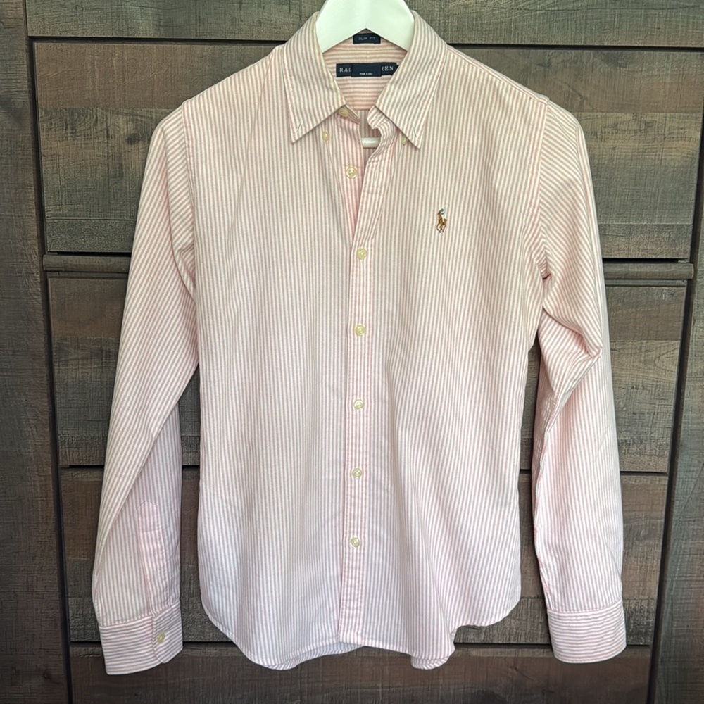 Vintage 100% Cotton Slim Fit Ralph Lauren Pink Stripe Shirt